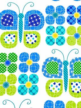 Butterflies and Flowers Cotton Fabric
